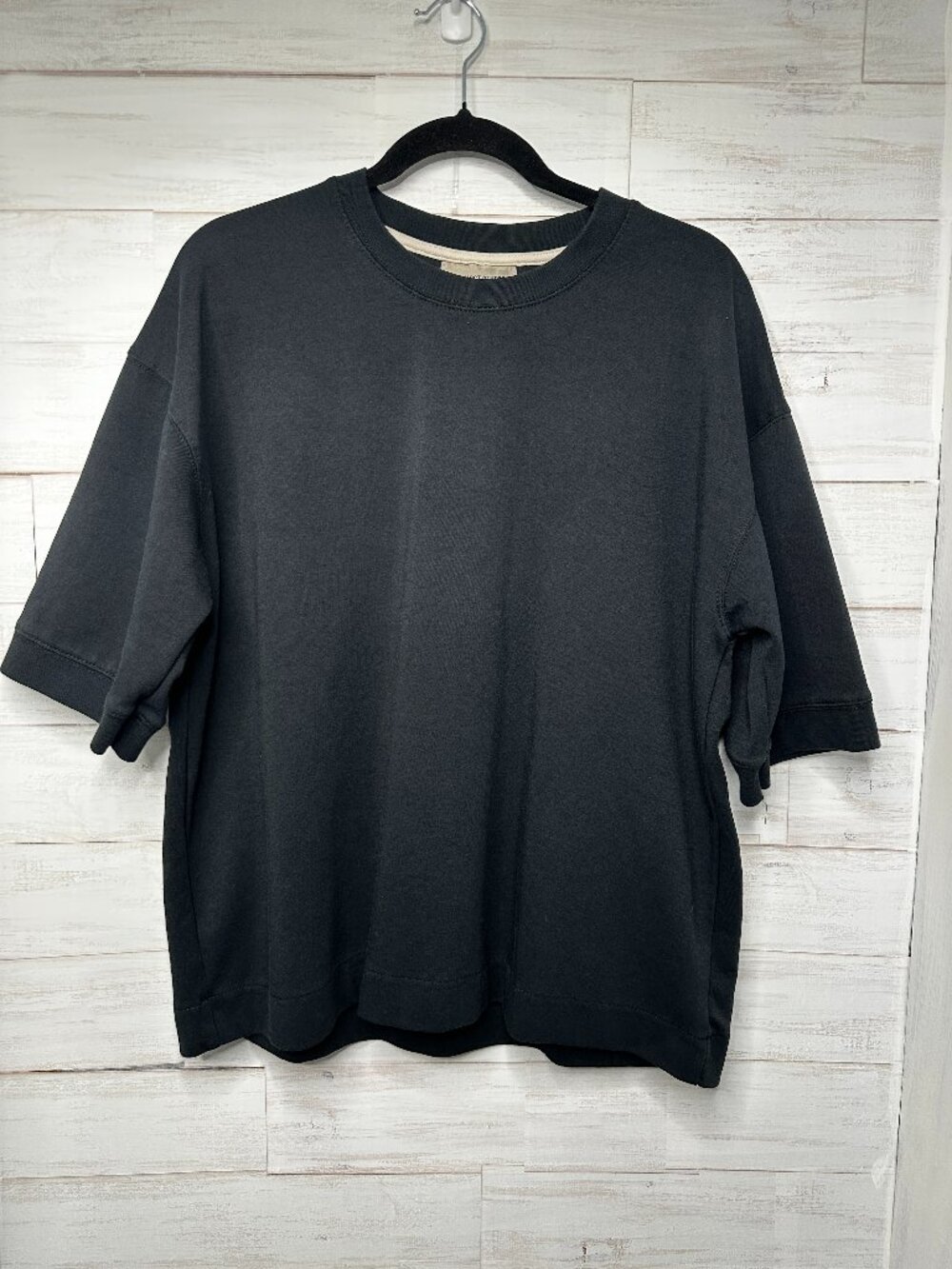 NWOT Amongst Others Mens Black Boxy Fit Drop Shoulder Textured T-Shirt Size XL